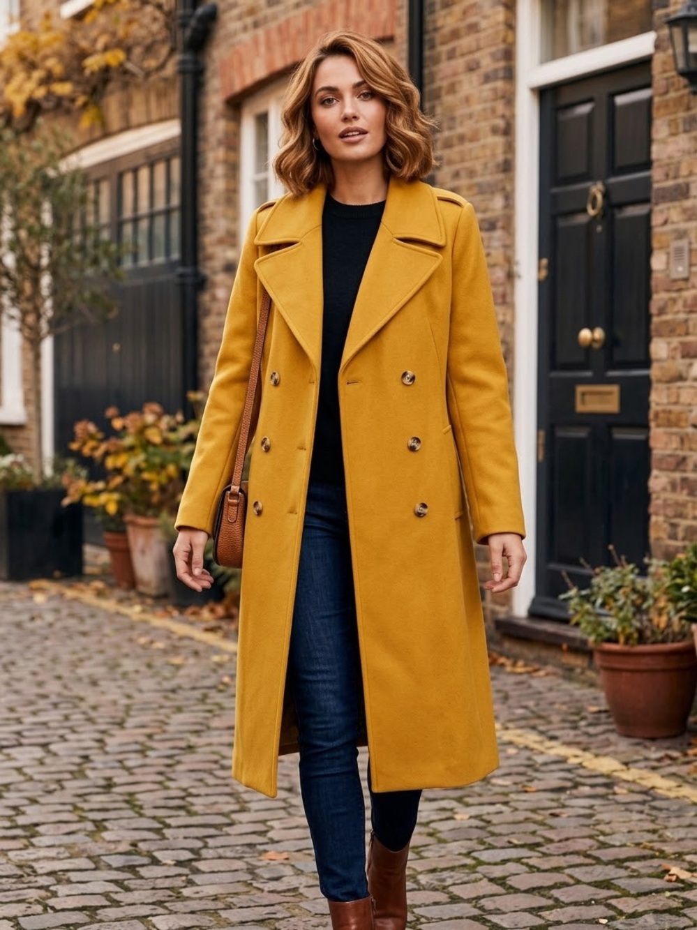 NWT Universal Standard Wool Double-Breasted Mustard Trench Pea Coat Size 10-12